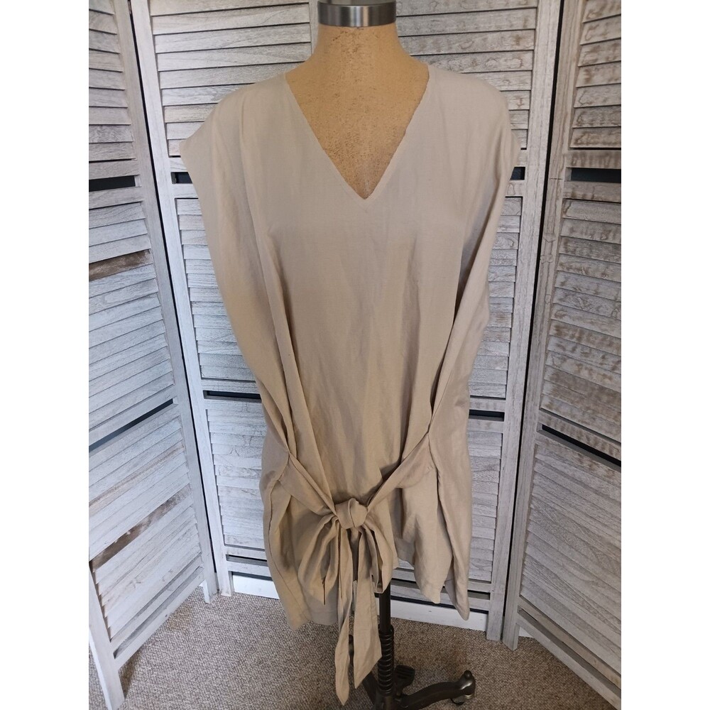 S. KANOUNI Dress Tunic USA Made Oversized Minimalist Attached Tie Resort Wear